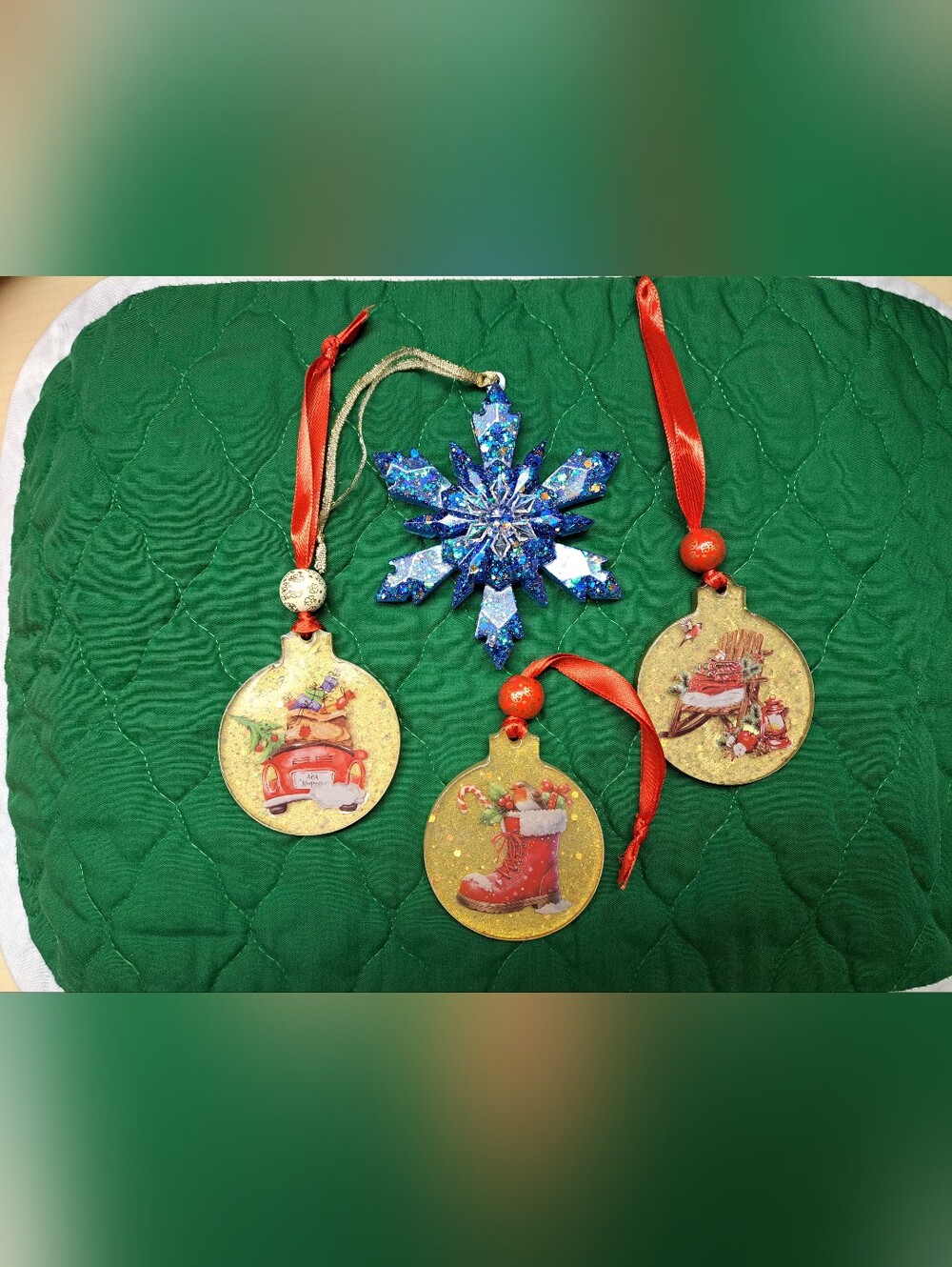 4 Vintage Inspired RESIN Christmas Ornaments